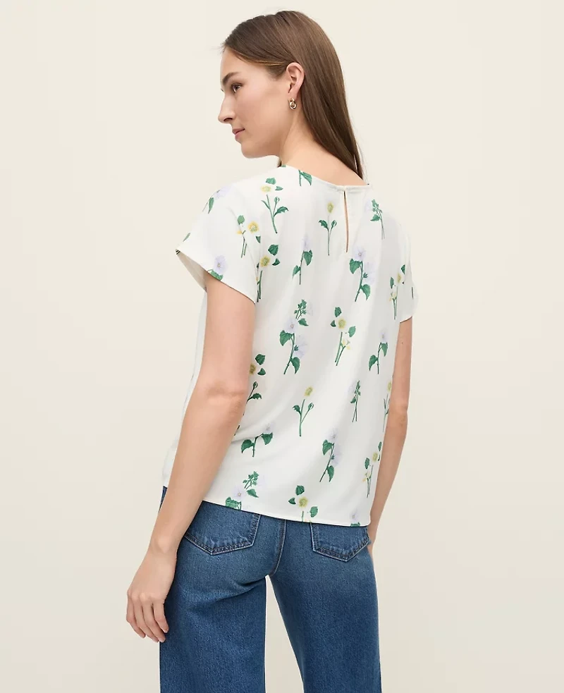 Ann Taylor Floral Mixed Media Crew Neck T-Shirt Winter White - Lilac Women's