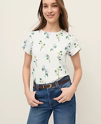 Ann Taylor Floral Mixed Media Crew Neck T-Shirt Winter White - Lilac Women's