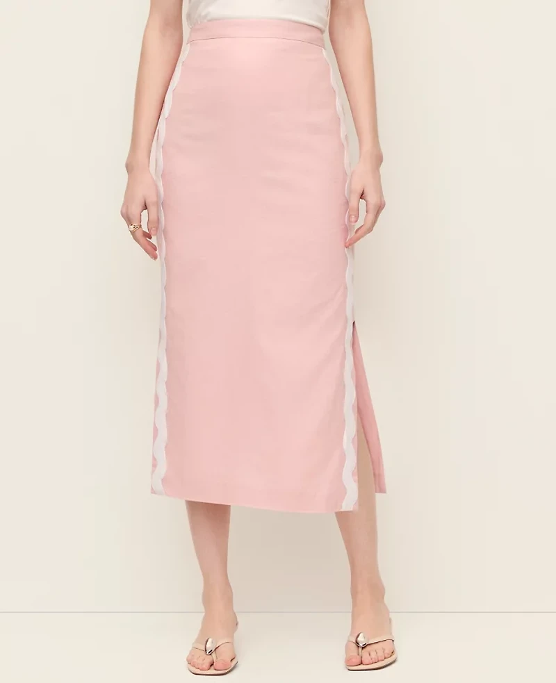 Ann Taylor Linen Blend Midi Skirt Rose Veil Women's