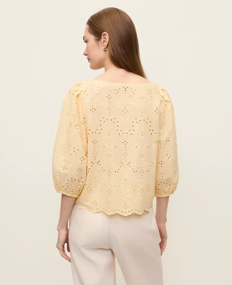 Ann Taylor Eyelet Boatneck Blouse Sun Soaked Women's