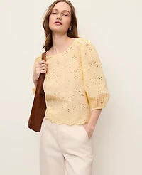 Ann Taylor Eyelet Boatneck Blouse Sun Soaked Women's