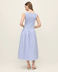 Ann Taylor Petite Mixed Media Boatneck Midi Dress Blue Hydrangea Women's