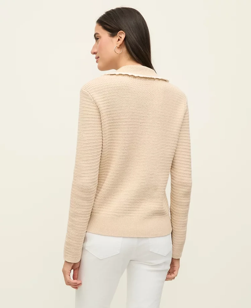 Ann Taylor Petite Scalloped Trim Sweater Pale Sandalwood Women's