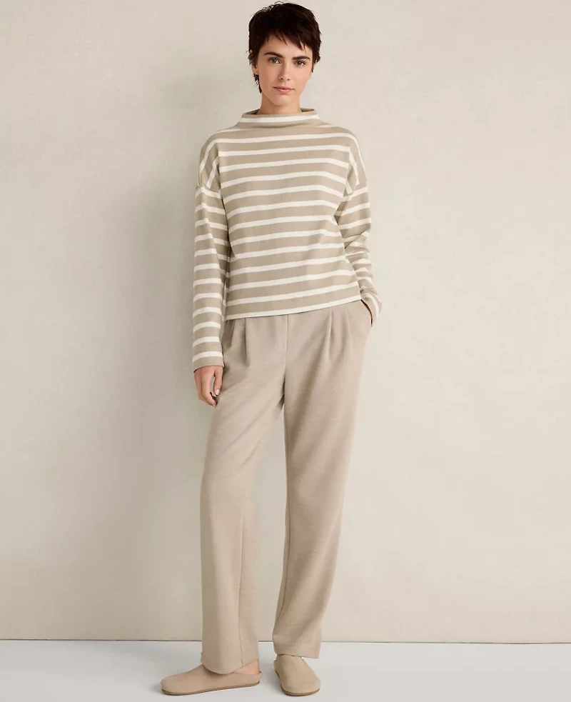 Ann Taylor Haven Well Within Organic Cotton Funnel Neck Striped Pullover Taupe Women's