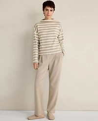 Ann Taylor Haven Well Within Organic Cotton Funnel Neck Striped Pullover Taupe Women's
