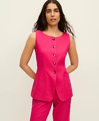 Ann Taylor The Petite Long Crew Neck Vest Linen Blend Women's