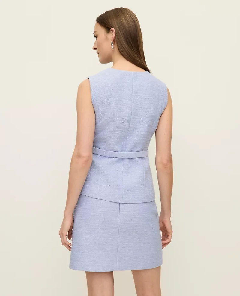 Ann Taylor Belted Tweed Vest Blue Hydrangea Women's