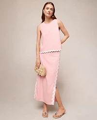 Ann Taylor Petite Midi Skirt Linen Blend Rose Veil Women's