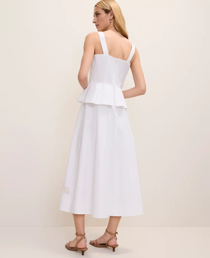 Ann Taylor Petite Embroidered Peplum Flare Midi Dress White Women's