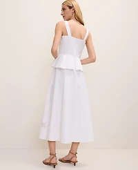 Ann Taylor Petite Embroidered Peplum Flare Midi Dress White Women's