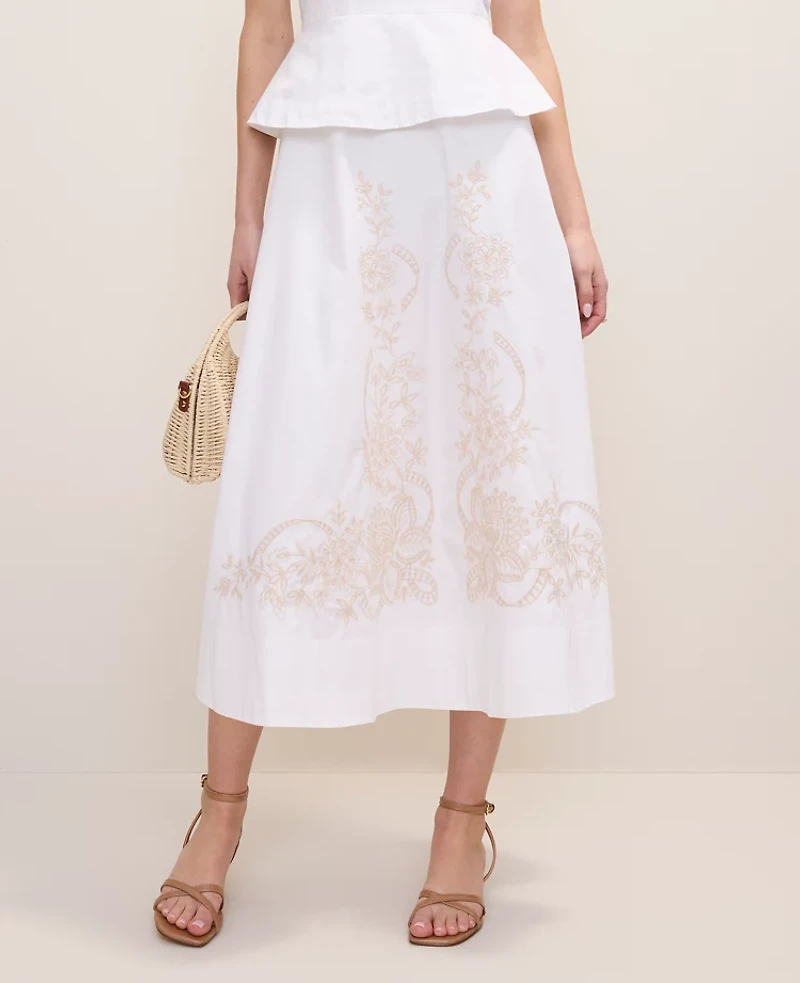 Ann Taylor Petite Embroidered Peplum Flare Midi Dress White Women's