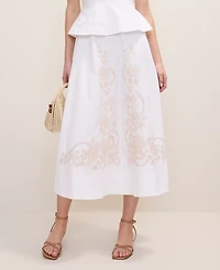 Ann Taylor Petite Embroidered Peplum Flare Midi Dress White Women's