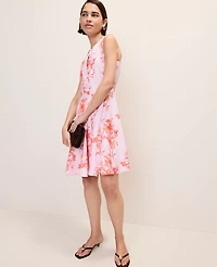 Ann Taylor Petite Floral Belted Flare Dress Aperol Women's