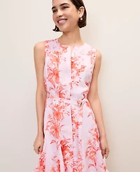Ann Taylor Petite Floral Belted Flare Dress Aperol Women's