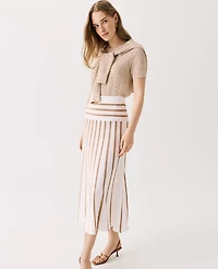 Ann Taylor Petite Striped A-Line Sweater Midi Skirt White Women's