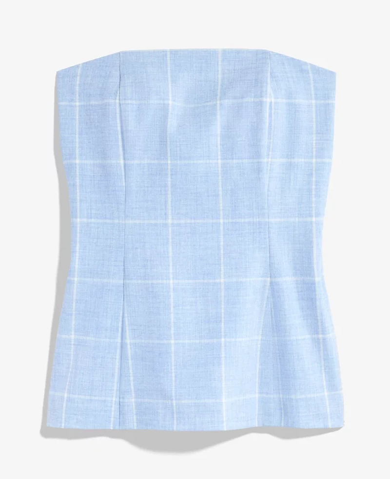 Ann Taylor Petite Windowpane Strapless Top Blue/Neutral Women's
