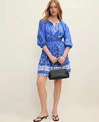 Ann Taylor Petite Weekend Floral Shirred Dress B Dream Blue Women's