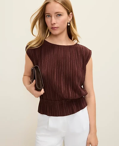 Ann Taylor Petite Pleated Ruffle Hem Top Women's
