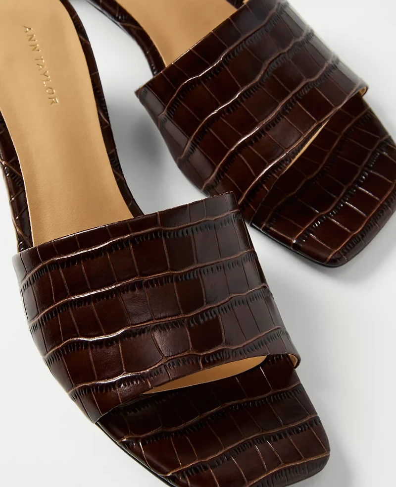 Ann Taylor Croco Heeled Mule Pure Chocolate Women's