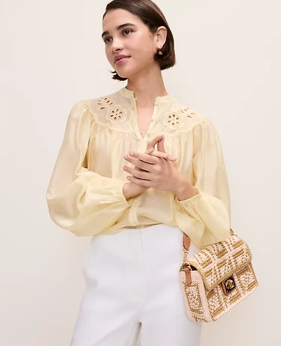 Ann Taylor Embroidered Gathered Blouse Women's