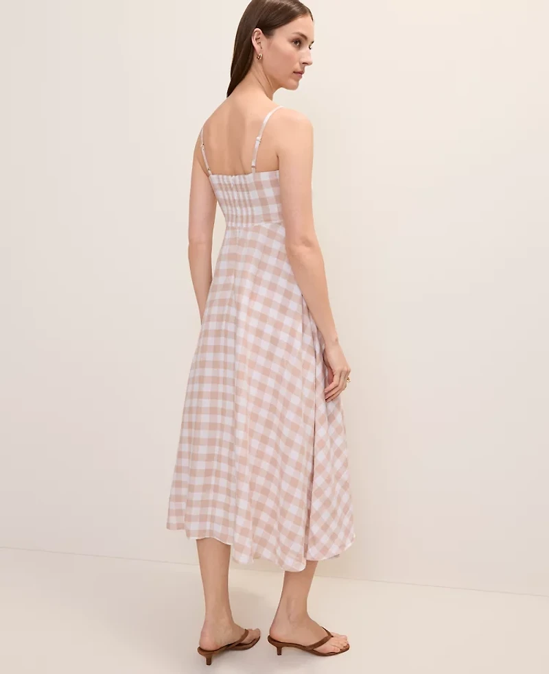 Ann Taylor Petite Gingham Midi Dress Linen Blend Moonlight Women's