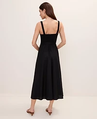 Ann Taylor Belted Linen Blend Midi Dress Black Women's