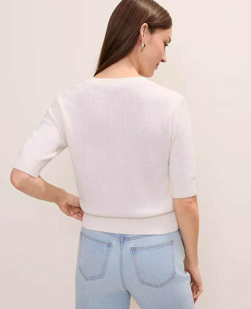 Ann Taylor Petite Floral Appliqué Sweater T-Shirt Black Women's