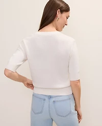 Ann Taylor Petite Floral Appliqué Sweater T-Shirt Black Women's