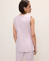 Ann Taylor The Petite Long Crew Neck Vest Seersucker Pink/White Combo Women's