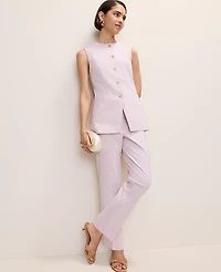 Ann Taylor The Petite Long Crew Neck Vest Seersucker Pink/White Combo Women's