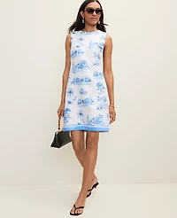 Ann Taylor Petite Weekend Toile Linen Blend Shift Dress Wave Pool Women's