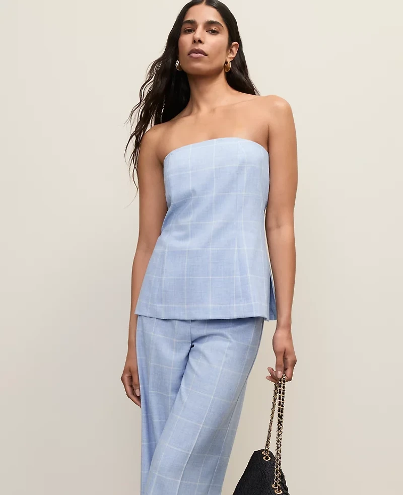 Ann Taylor Windowpane Strapless Top Blue/Neutral Women's