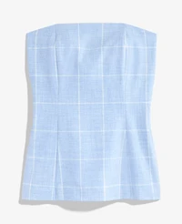 Ann Taylor Windowpane Strapless Top Blue/Neutral Women's