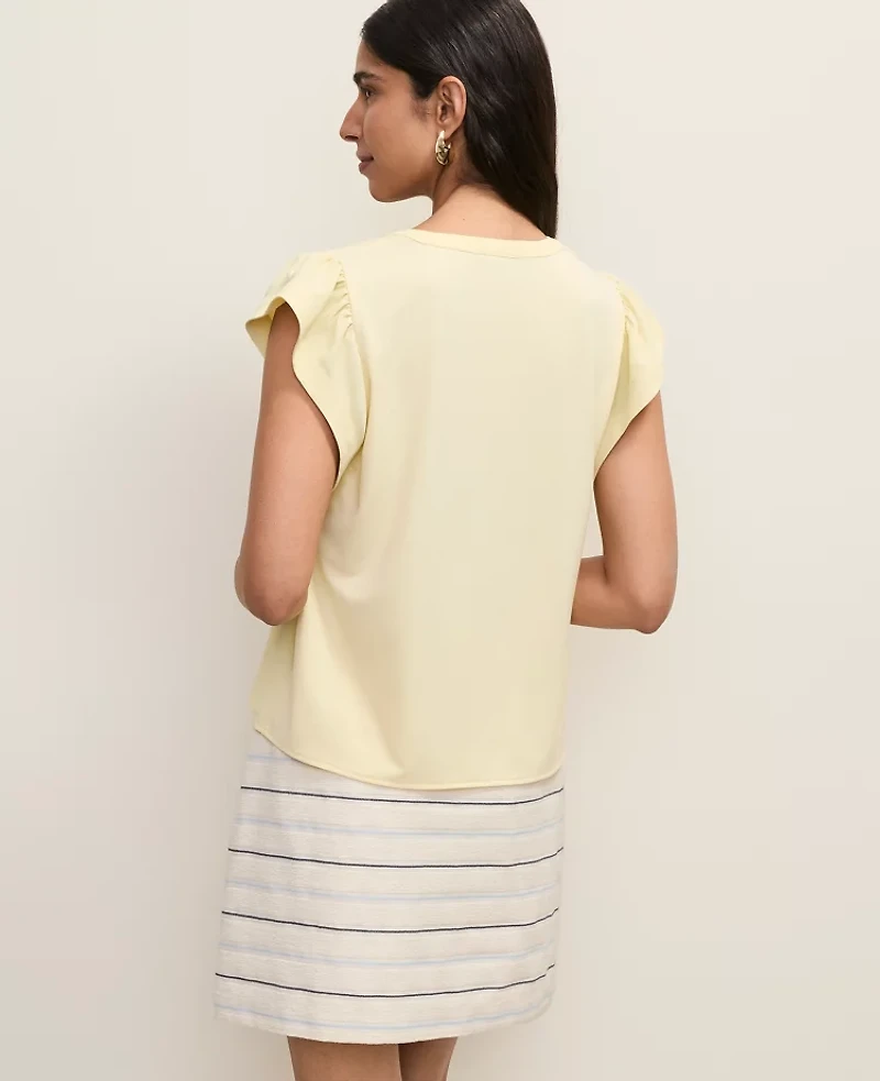 Ann Taylor Petite Mixed Media Flutter Sleeve Top Yellow Buttercream Women's