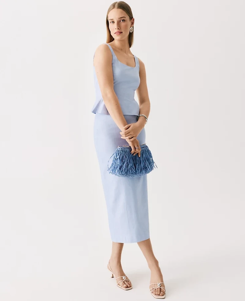 Ann Taylor The Petite Clean Midi Skirt in Linen Blend Size 12 Coastal Glow Women's