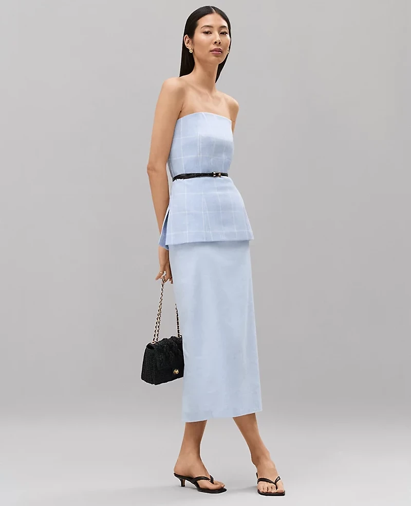 Ann Taylor The Petite Clean Midi Skirt in Linen Blend Size 12 Coastal Glow Women's