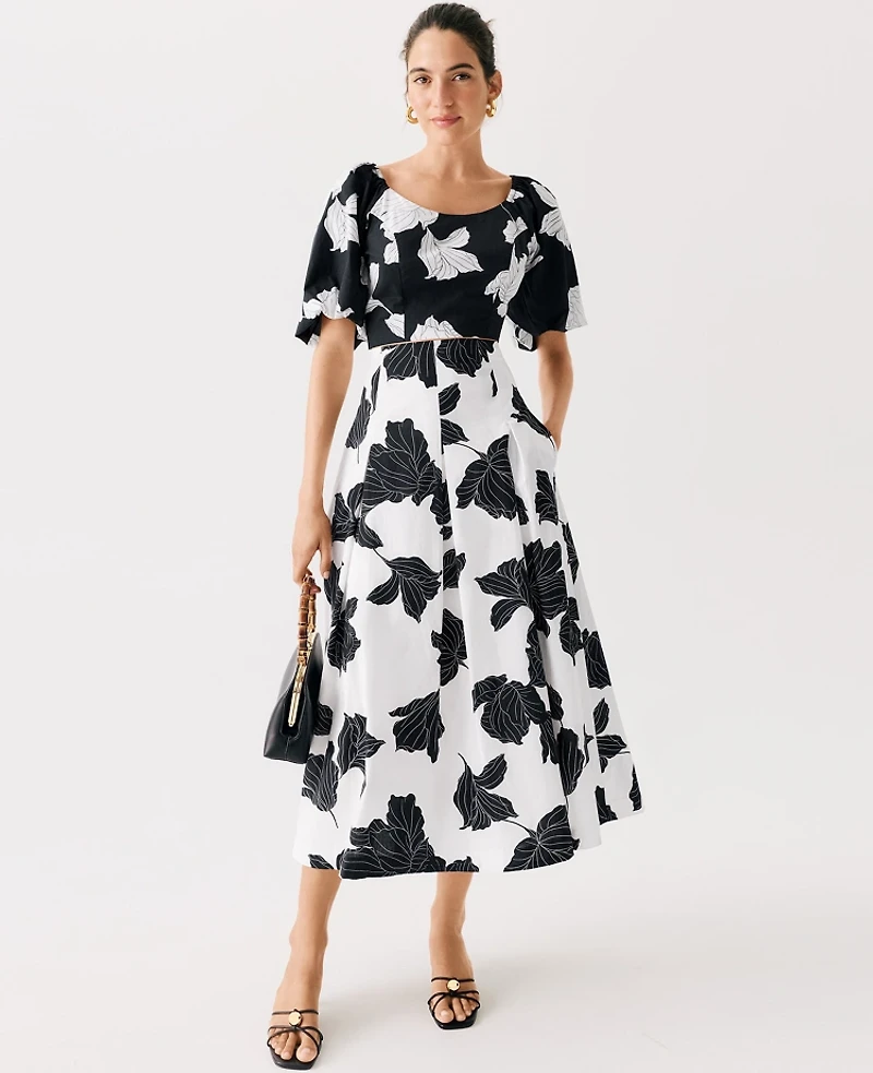 Ann Taylor Floral Puff Sleeve Top Black Women's