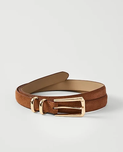 Ann Taylor Suede Rectangle Buckle Belt Coffee Bean Women's