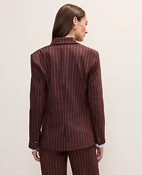 Ann Taylor The Long One Button Blazer Linen Blend Pinstripe Rich Walnut Women's