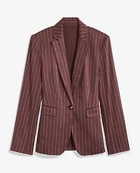 Ann Taylor The Pinstripe Long One Button Blazer Linen Blend Rich Walnut Women's