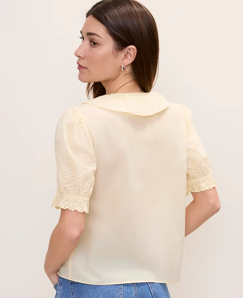 Ann Taylor Petite Weekend Eyelet Ruffle Trim Blouse Women's