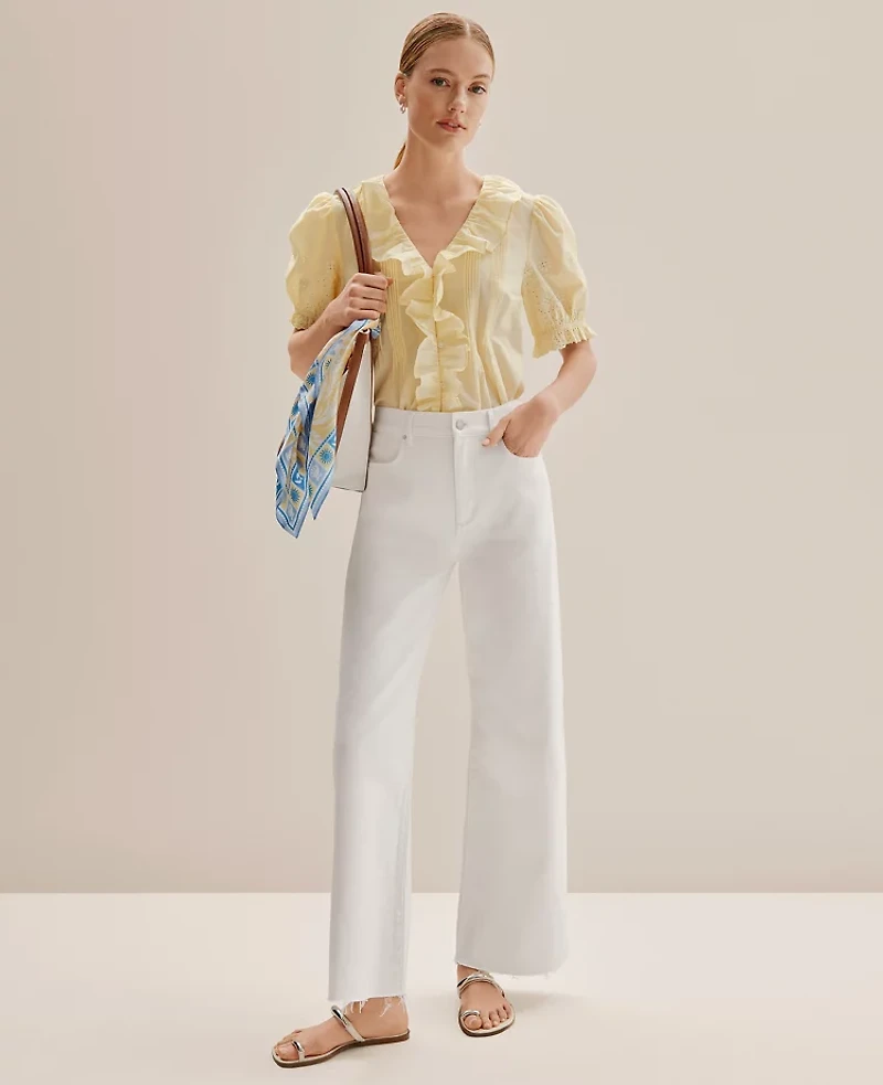 Ann Taylor Petite Weekend Eyelet Ruffle Trim Blouse Women's