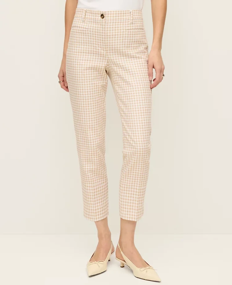 Ann Taylor The Tall Cotton Crop Pant Gingham Pale Sandalwood Women's