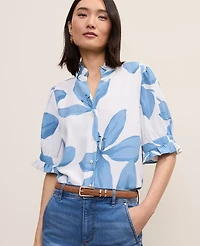 Ann Taylor Petite Floral Ruffle Collar Shirt Women's