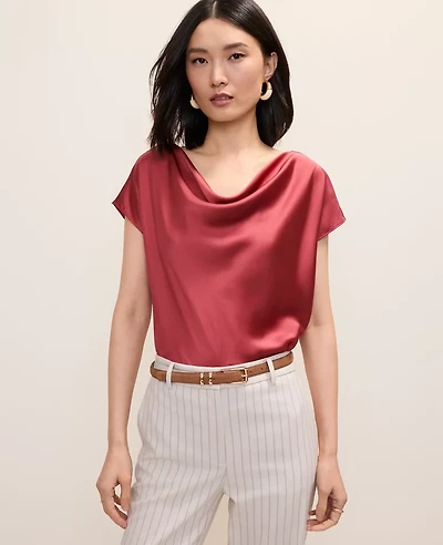 Ann Taylor Satin Cowl Neck Top Rose Clay Women's