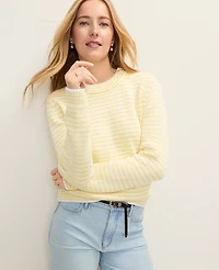 Ann Taylor Petite Weekend Striped Crew Neck Sweater Yellow/White Combo Women's
