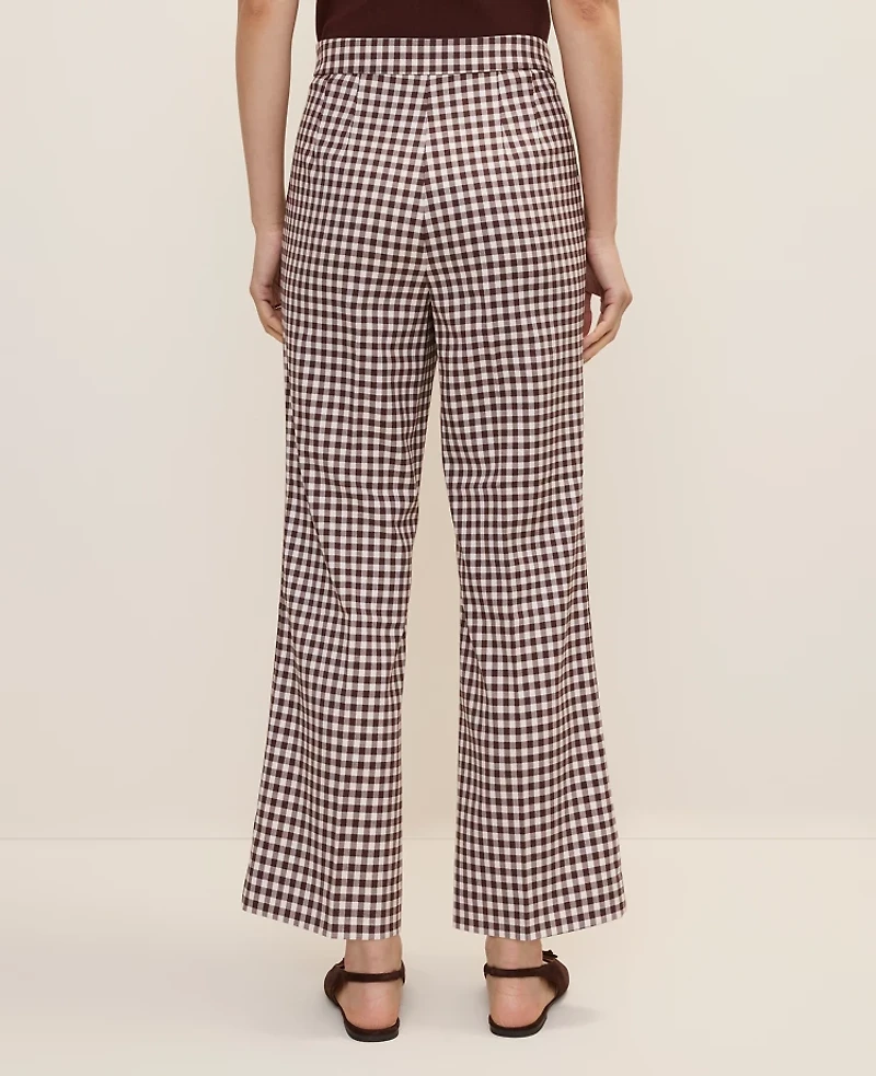Ann Taylor The Petite Gingham Side Zip Flare Pant — Curvy Fit Size 4 Brown/White Check Women's