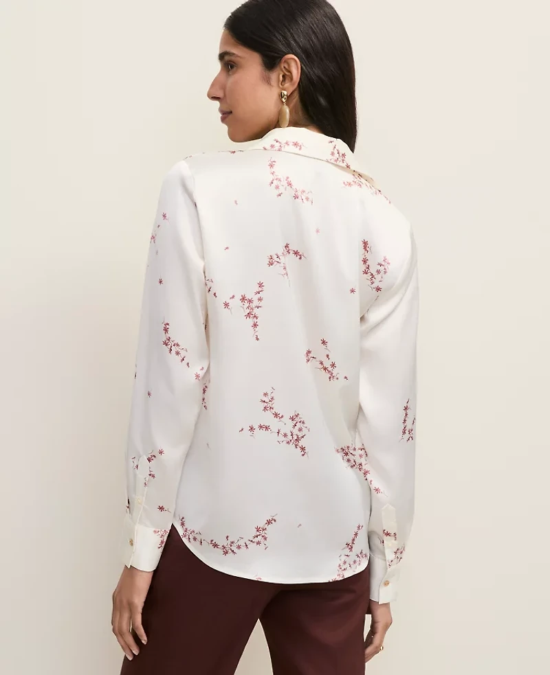 Ann Taylor Petite Floral Satin Essential Shirt Winter White Women's