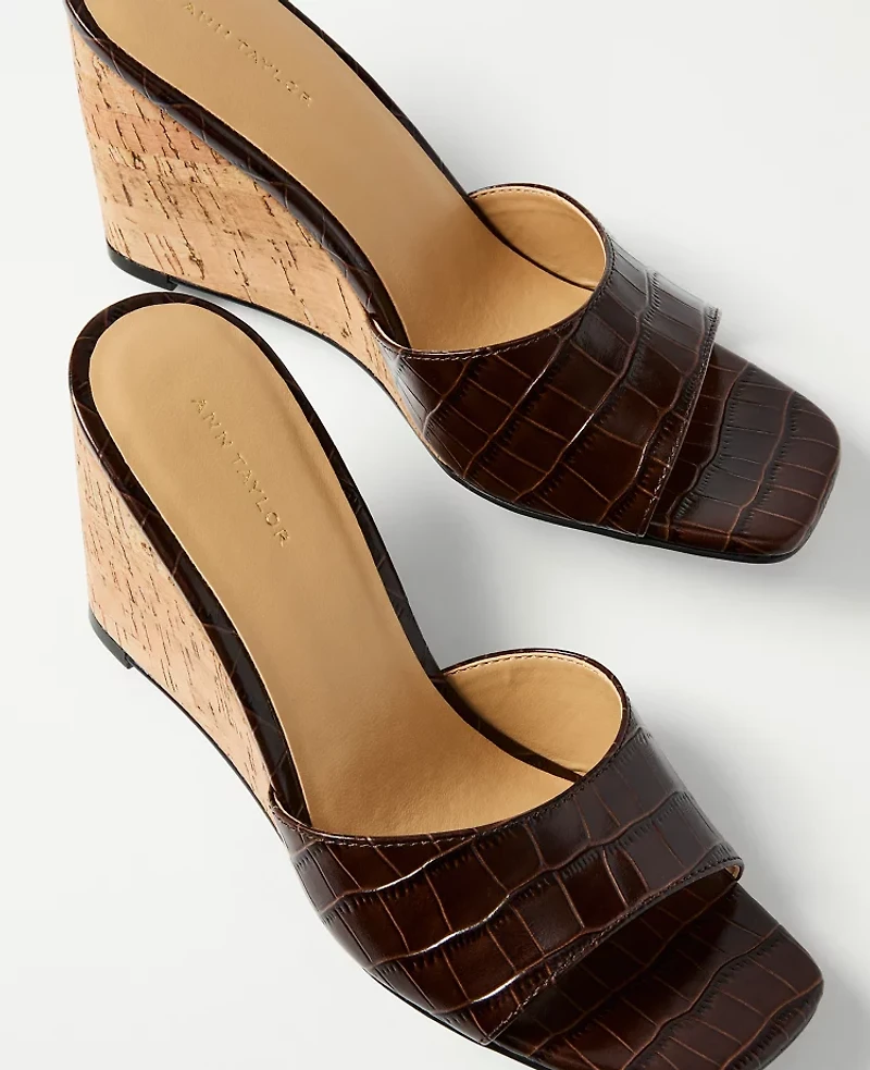 Ann Taylor Croco Wedge Sandal Pure Chocolate Women's