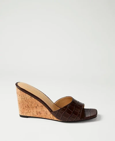 Ann Taylor Croco Wedge Sandal Pure Chocolate Women's